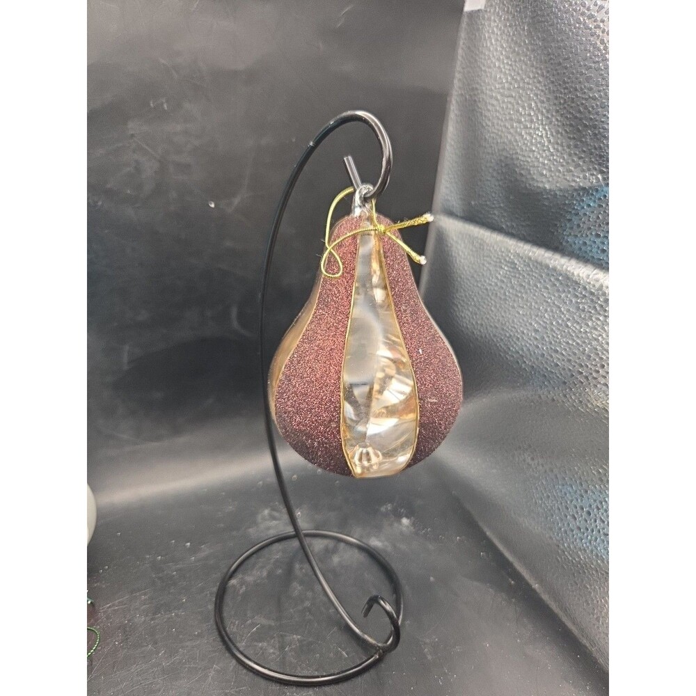 Vintage Pottery Barn Large Pear Shaped Blown Glass Glitter Christmas Ornament